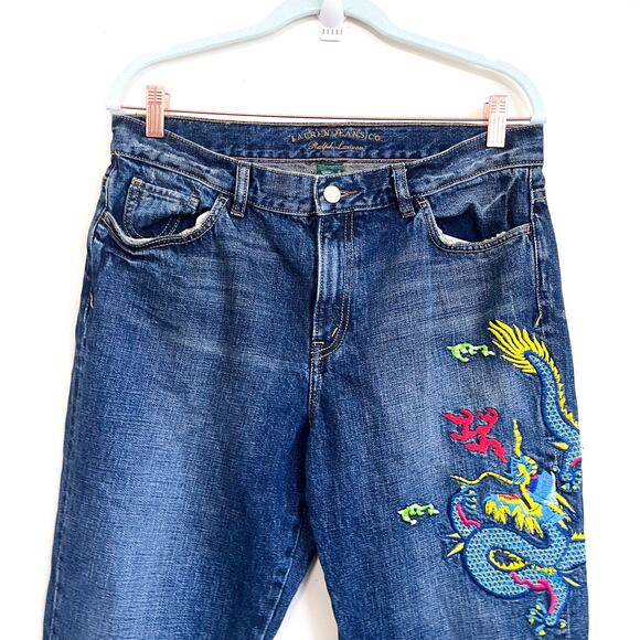 Lauren Ralph Lauren Womens Jeans Size 10 Embroidery Dragon Boho Classic Straight - Picture 3 of 7